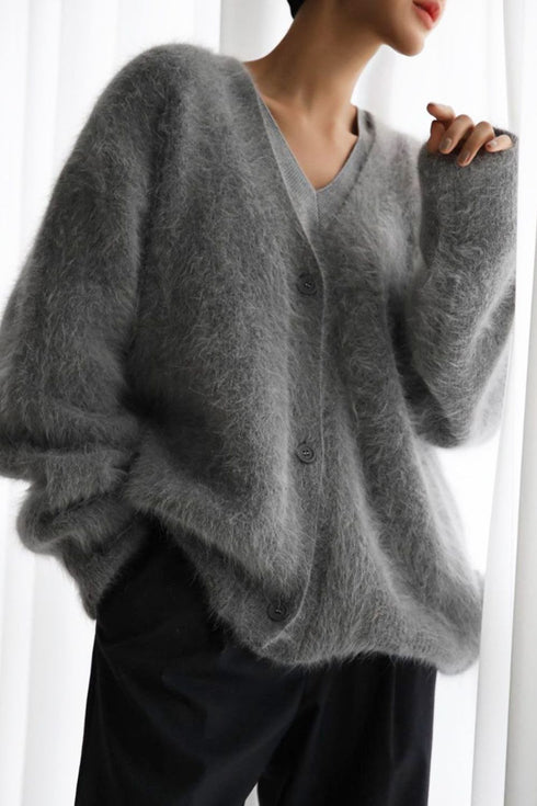 'Daria' Fuzzy Knit Button Down Cardigan - Celes Fashion